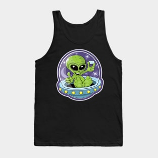 Illustration of a cute alien holding candy in a flying saucer Tank Top